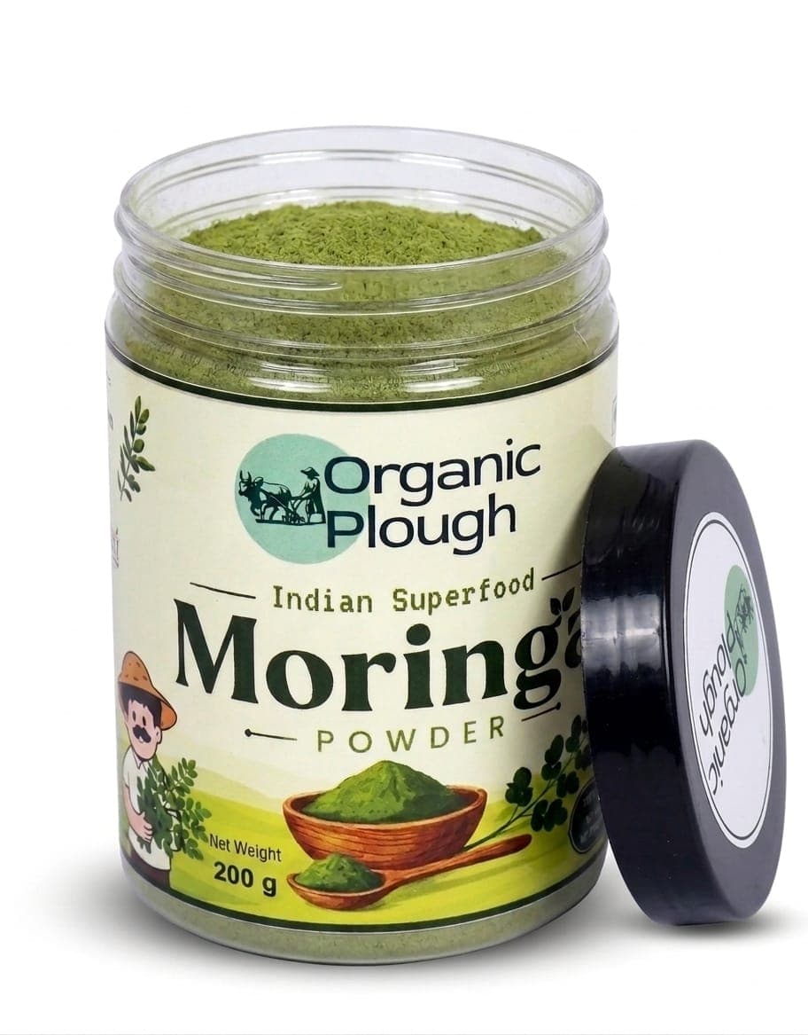 Premium quality 100% organic Moringa leaf powder. Rich in vitamins, minerals, and antioxidants. Cultivated naturally and hygienically packed. Certified vegetarian and halal food."