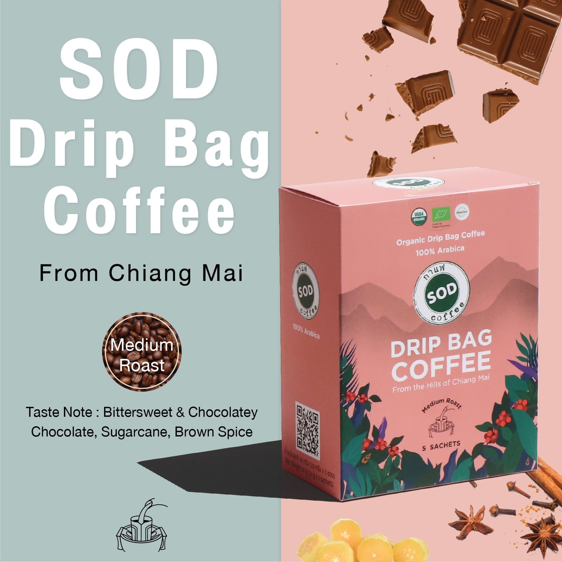 SOD Coffee: Organic Drip Bag Coffee Medium Roast 50 g